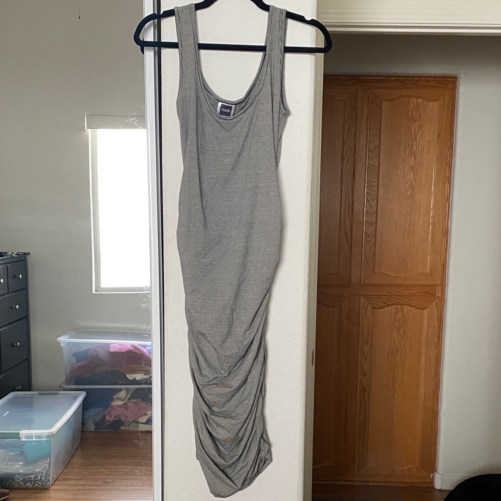 NOM Midi Dress BodyCon Rouching black and white stripes